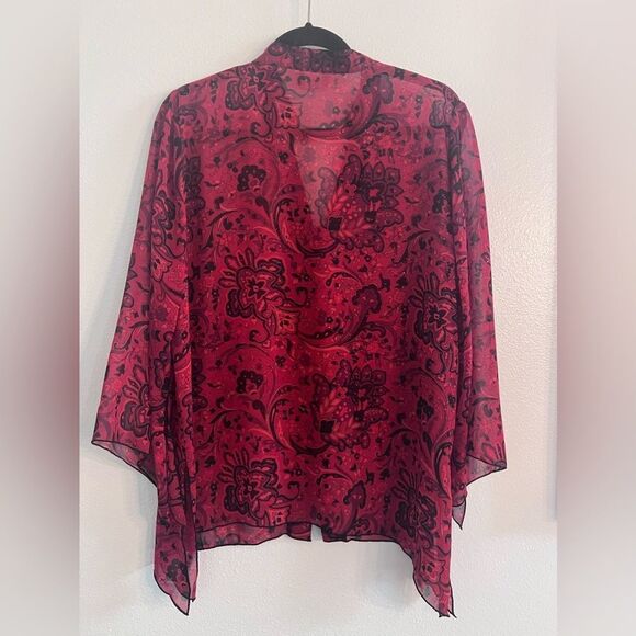 CORAL Bay Sheer Shimmer Red Kimono Top - Picture 5 of 8